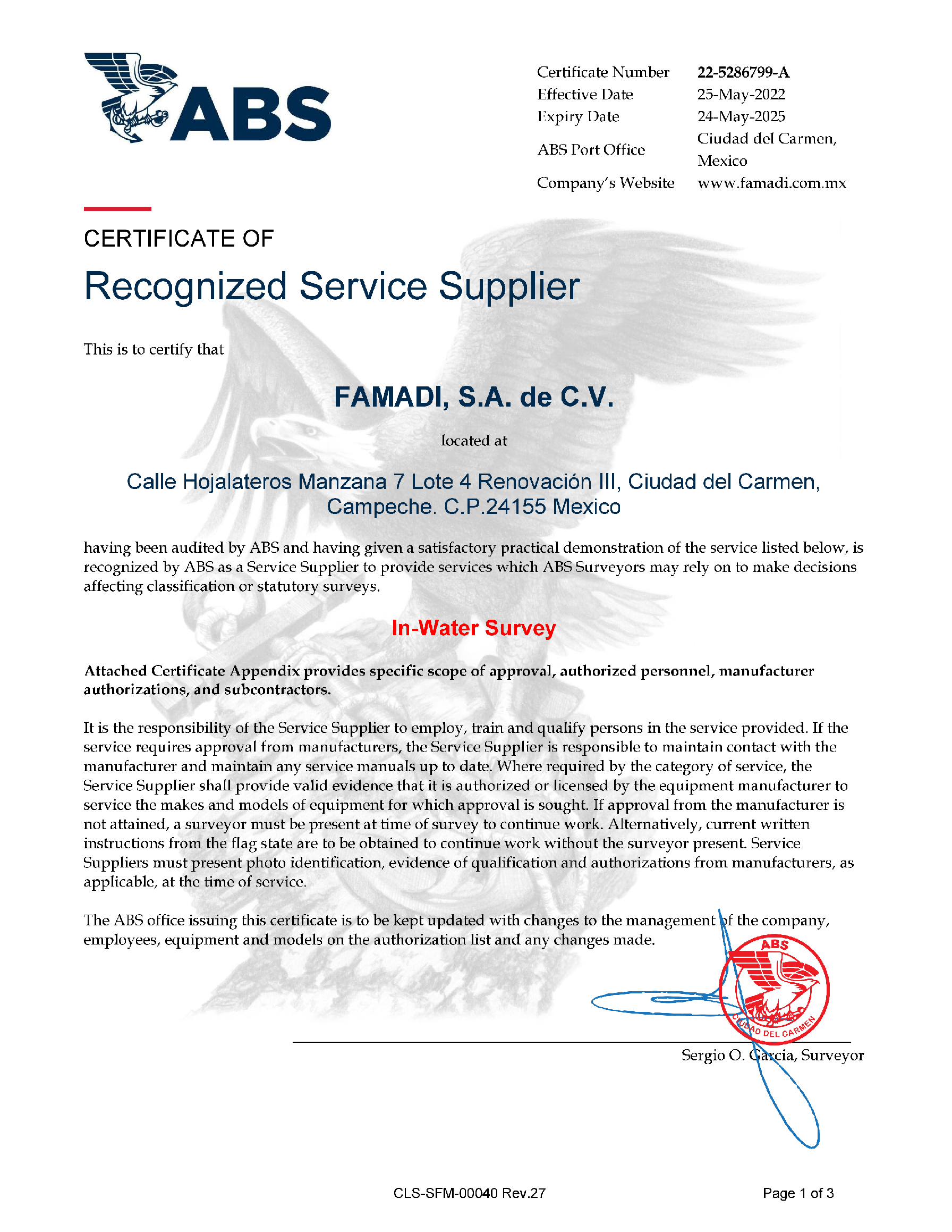 A B S : In-Water Survey