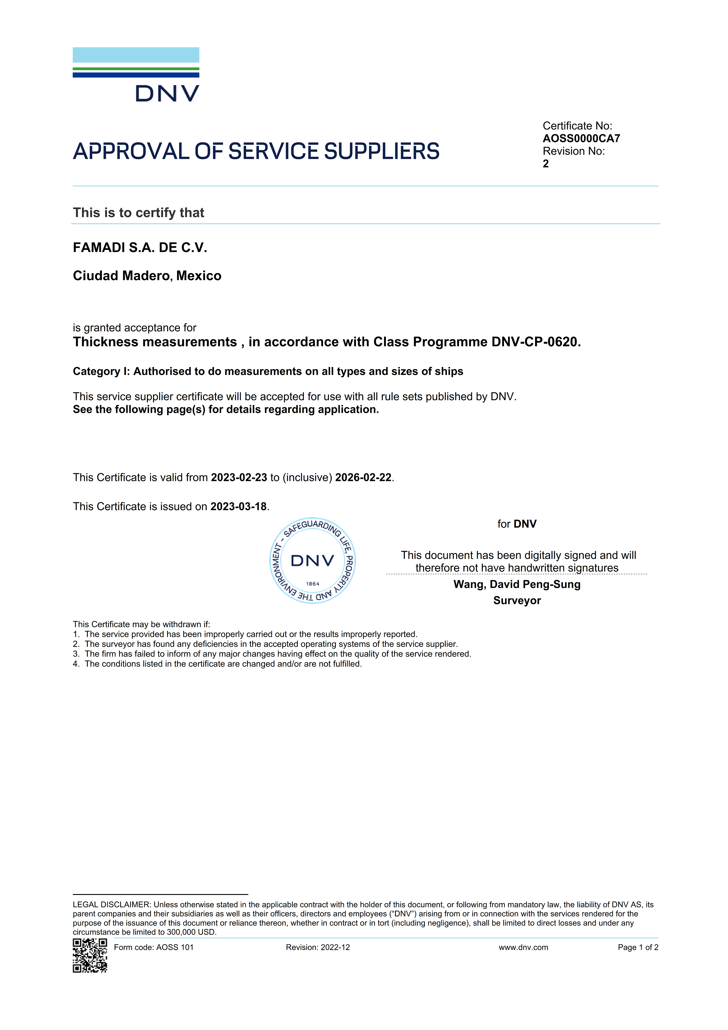 D N V - G L : Thickness Measurements on Ships and mobile Offshore Units